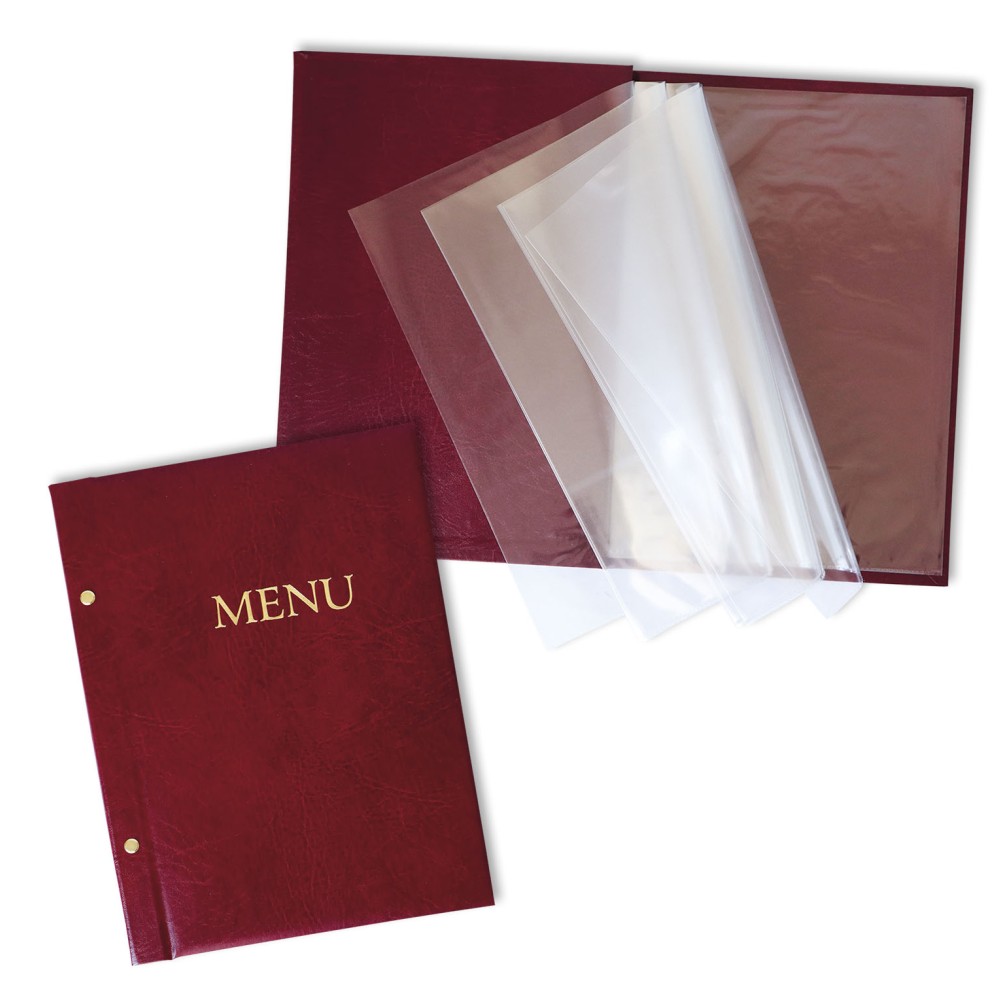 1824-339-116 Okładka Menu, oklejana, z napisem prostym - bordo