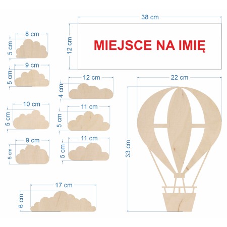 1822-126-480 Dekoracje, napisy na ścianę - drewniane - wzór 3 wymiary