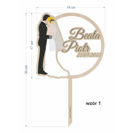 1822-126-418 Topper na tort weselny kolorowy - wzór 1, wymiary