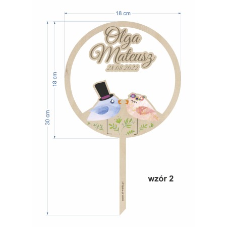 1822-126-418 Topper na tort weselny kolorowy - wzór 2, wymiary