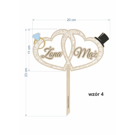 1822-126-418 Topper na tort weselny kolorowy - wzór 4, wymiary