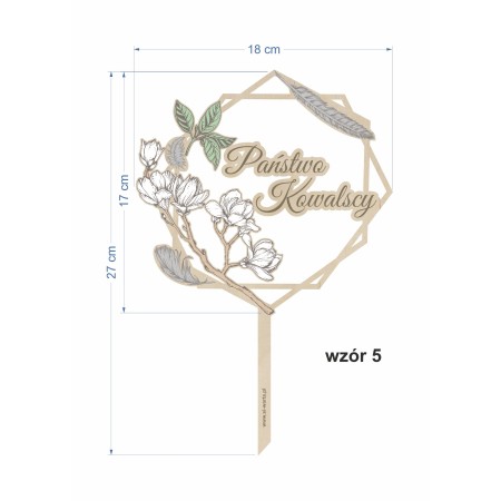 1822-126-418 Topper na tort weselny kolorowy - wzór 5, wymiary