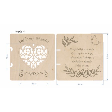 1822-126-460 Kartka składana z życzeniami, z zawieszką - wzór 4 wymiary