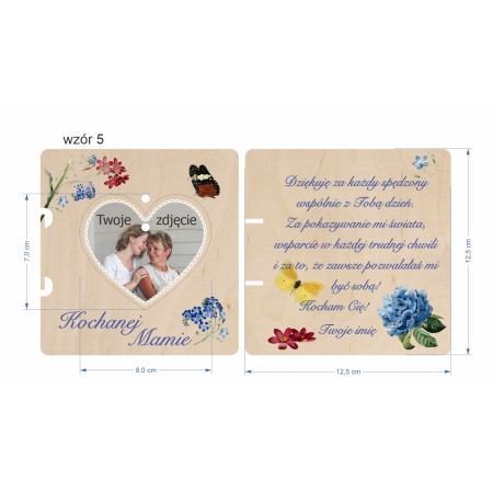 1822-126-460 Kartka składana z życzeniami, z zawieszką - wzór 5 wymiary