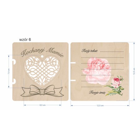 1822-126-460 Kartka składana z życzeniami, z zawieszką - wzór 6 wymiary