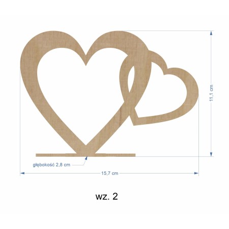 1822-126-440 Ozdoba stojąca - serduszka i napisy na podstawce - wzór 2 wymiary