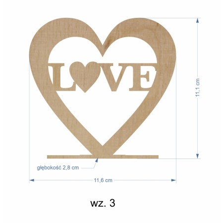 1822-126-440 Ozdoba stojąca - serduszka i napisy na podstawce - wzór 3 wymiary