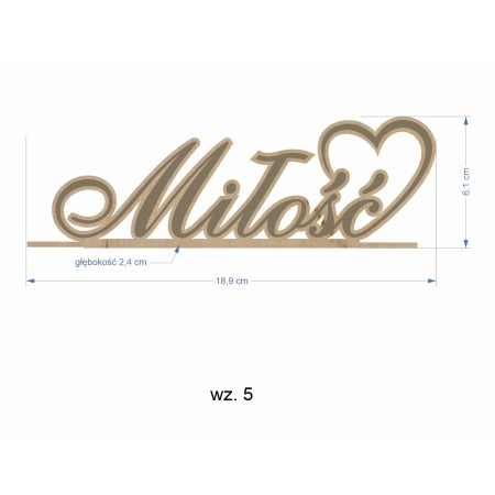 1822-126-440 Ozdoba stojąca - serduszka i napisy na podstawce - wzór 5 wymiary