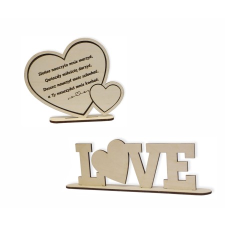1822-126-440 Ozdoba stojąca - serduszka i napisy na podstawce