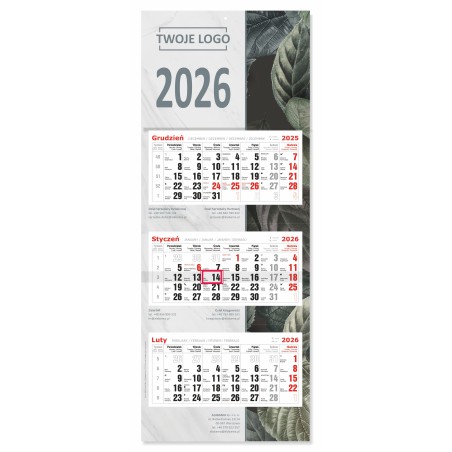 2713-250-002 Kalendarz trójdzielny z wypukłą główką dla firm