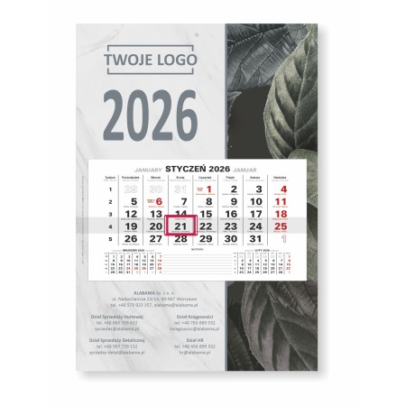 2713-250-003 Kalendarz jednodzielny własny nadruk - przykład dla firm