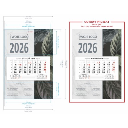2713-250-003 Kalendarz jednodzielny własny nadruk - wymiary