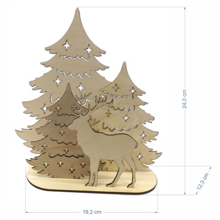1822-126-429 Ozdoba stojąca - choinki i renifer, wymiary