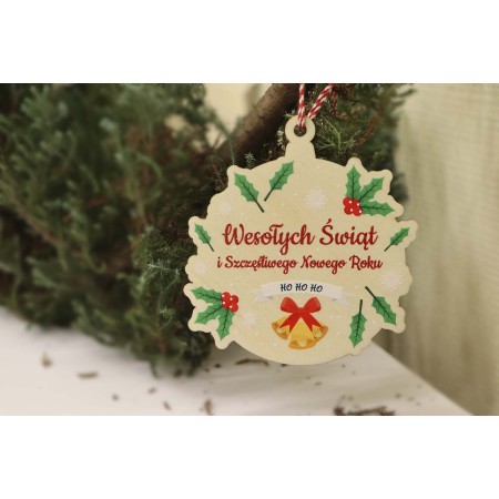 1822-126-450 Bombka, zawieszka kolorowa z napisem 10 cm - wzór 9