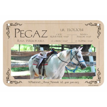 1822-126-468 Tabliczka ze zdjęciem na boks dla konia - wzór 1