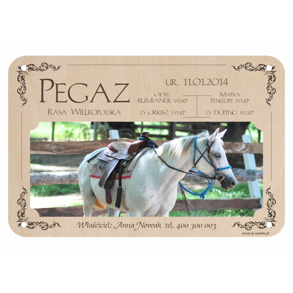 1822-126-468 Tabliczka ze zdjęciem na boks dla konia - wzór 1