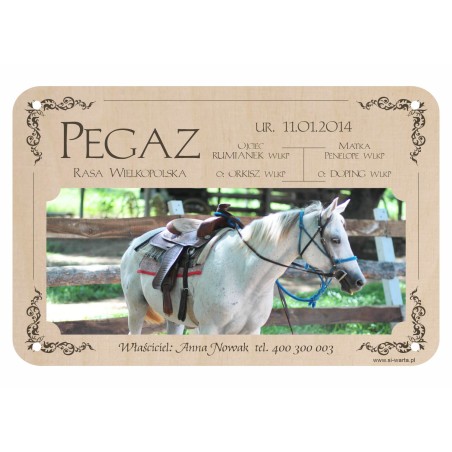 1822-126-468 Tabliczka ze zdjęciem na boks dla konia - wzór 1