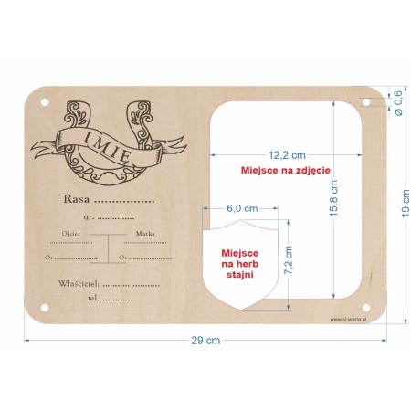 1822-126-468 Tabliczka ze zdjęciem na boks dla konia - wzór 2 wymiary