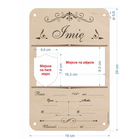 1822-126-468 Tabliczka ze zdjęciem na boks dla konia - wzór 3 wymiary