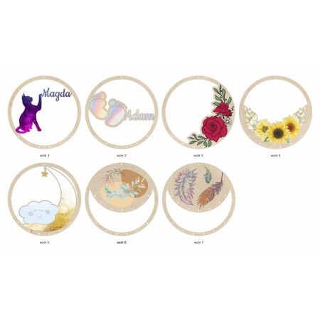 1822-126-419 Obręcz do łapacza snów kolorowa, ze wzorem, z imieniem, śr. ~20 cm - wszystkie wzory