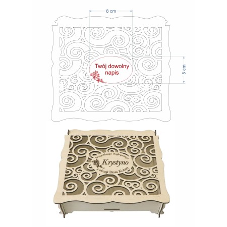 1822-126-401 Pudełko ozdobne, wieczko wycinane, szer. 22 cm - wzór nr 1 miejsce na grawer