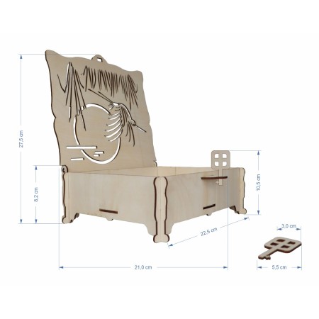 1822-126-401 Pudełko ozdobne, wieczko wycinane, szer. 22 cm - wzór nr 2 wymiary