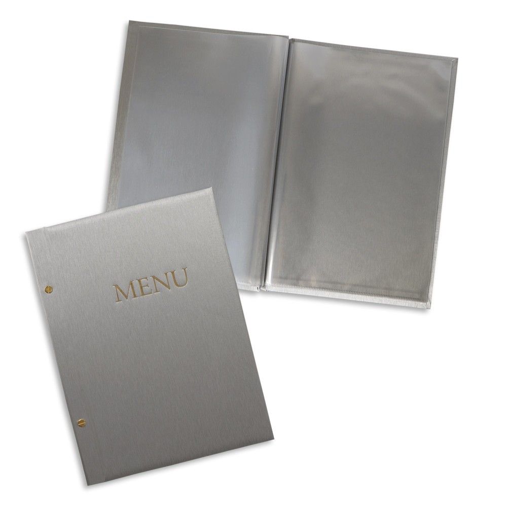 1824-339-151 Okładka Menu, oklejana - metalizowana, z napisem prostym, srebrna