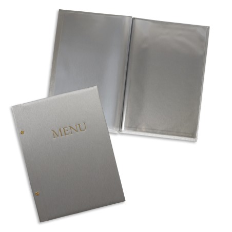 1824-339-151 Okładka Menu, oklejana - metalizowana, z napisem prostym, srebrna