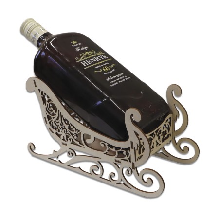 1822-126-436 Stojak na butelkę, słodycze - sanie, z butelką