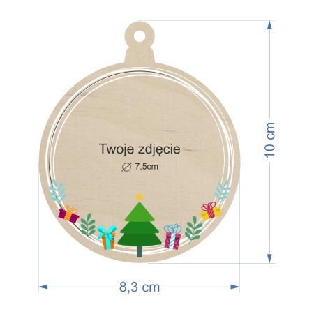 1822-126-451 Bombka, zawieszka ze zdjęciem, logo, 10 cm - wzór 5 wymiar