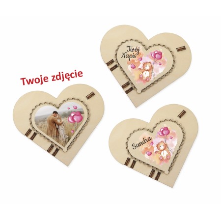 1822-126-454 Pudełko ozdobne serce, nadruk lub grawer, 13cm - wzór 6 wizualizacje