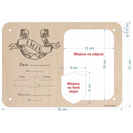 1822-126-468 Tabliczka ze zdjęciem na boks dla konia - wzór 2 wymiary