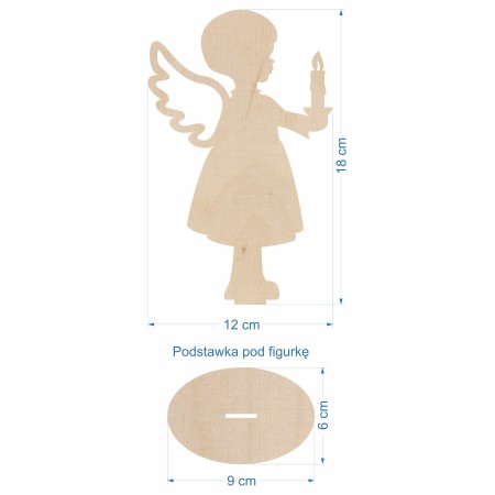 1822-126-432 Ozdoba stojąca - bożonarodzeniowa aniołek wzór 3 wymiary