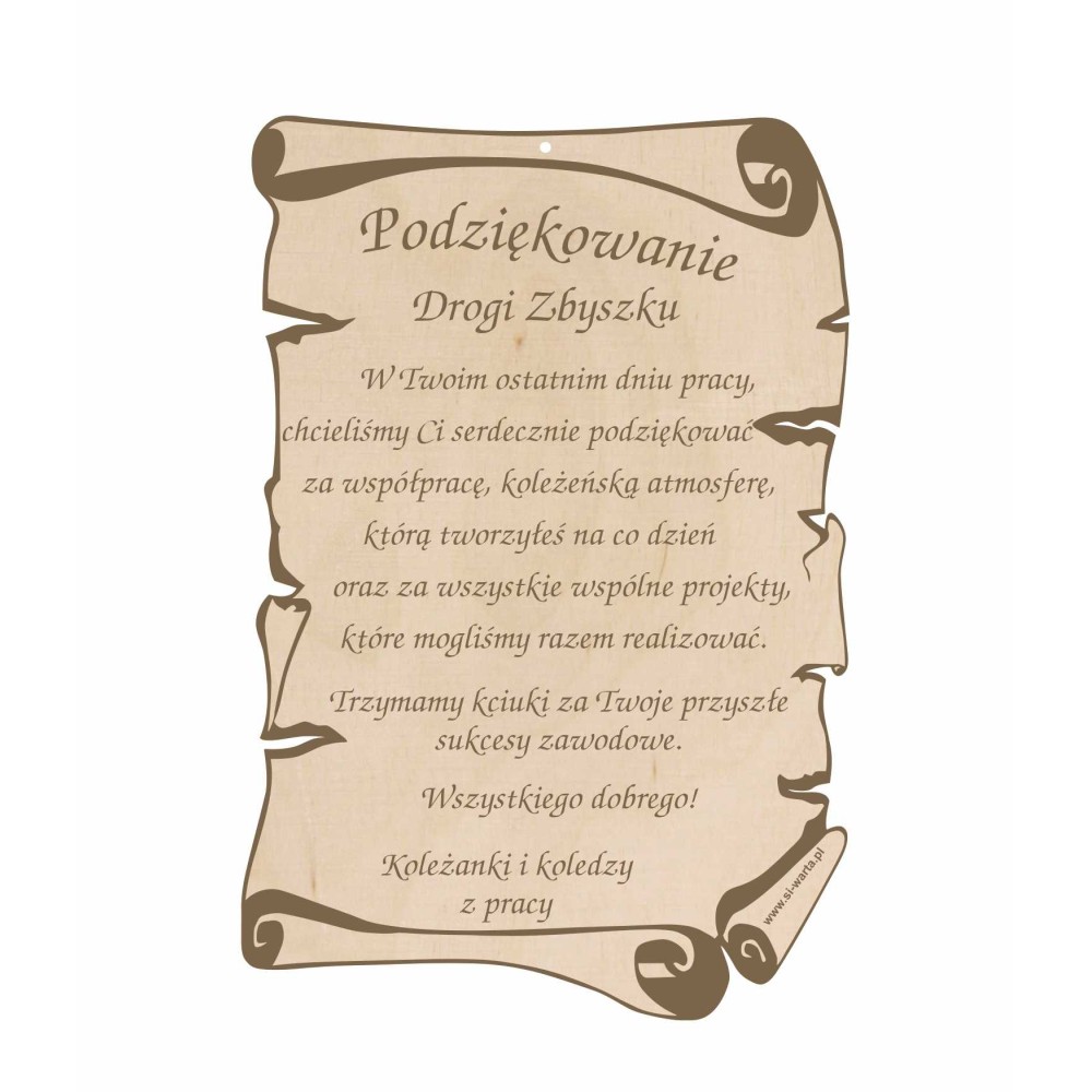 1822-126-407 Podziękowanie grawerowane, wzór 6