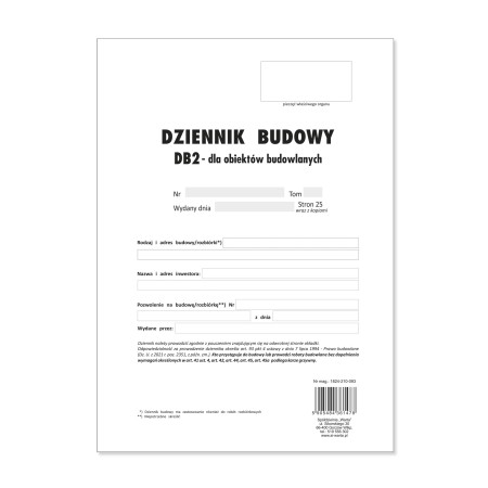 1824-210-093 Dziennik Budowy DB2, A4, 50k