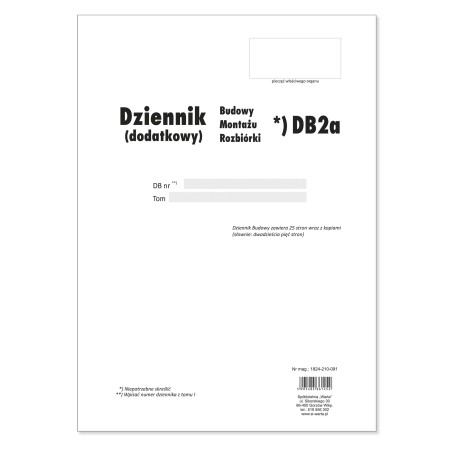 1824-210-091 Dziennik Budowy/Montażu/Rozbiórki DB2a, A4, 50k