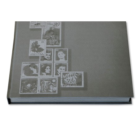 1829-110-007 Klaser filatelistyczny 215x302, 12k, z futerałem, okładka drukowana - szary bok